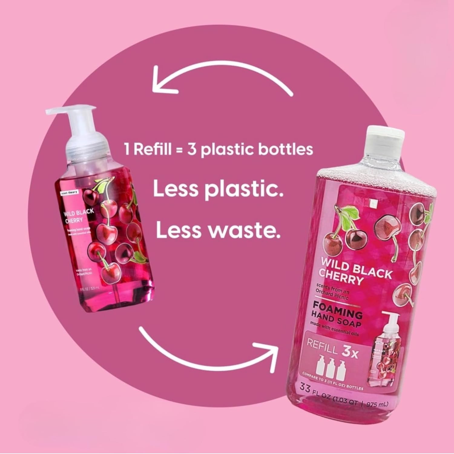 Wild Black Cherry Foaming Hand Soap Sink Bottle & Large Refill Bottle Included, Limited Edition, Made with Essential Oils