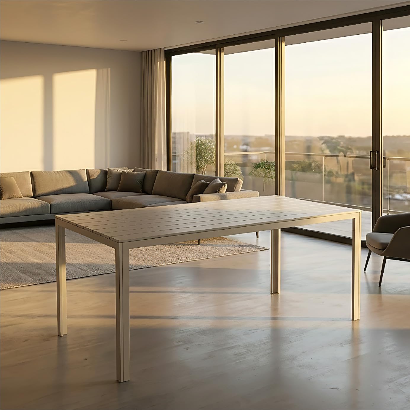 IlGruppone Tavolo da Esterno 154x78 cm Acciaio Inox HDPE Effetto Legno 6/8 Posti Beige