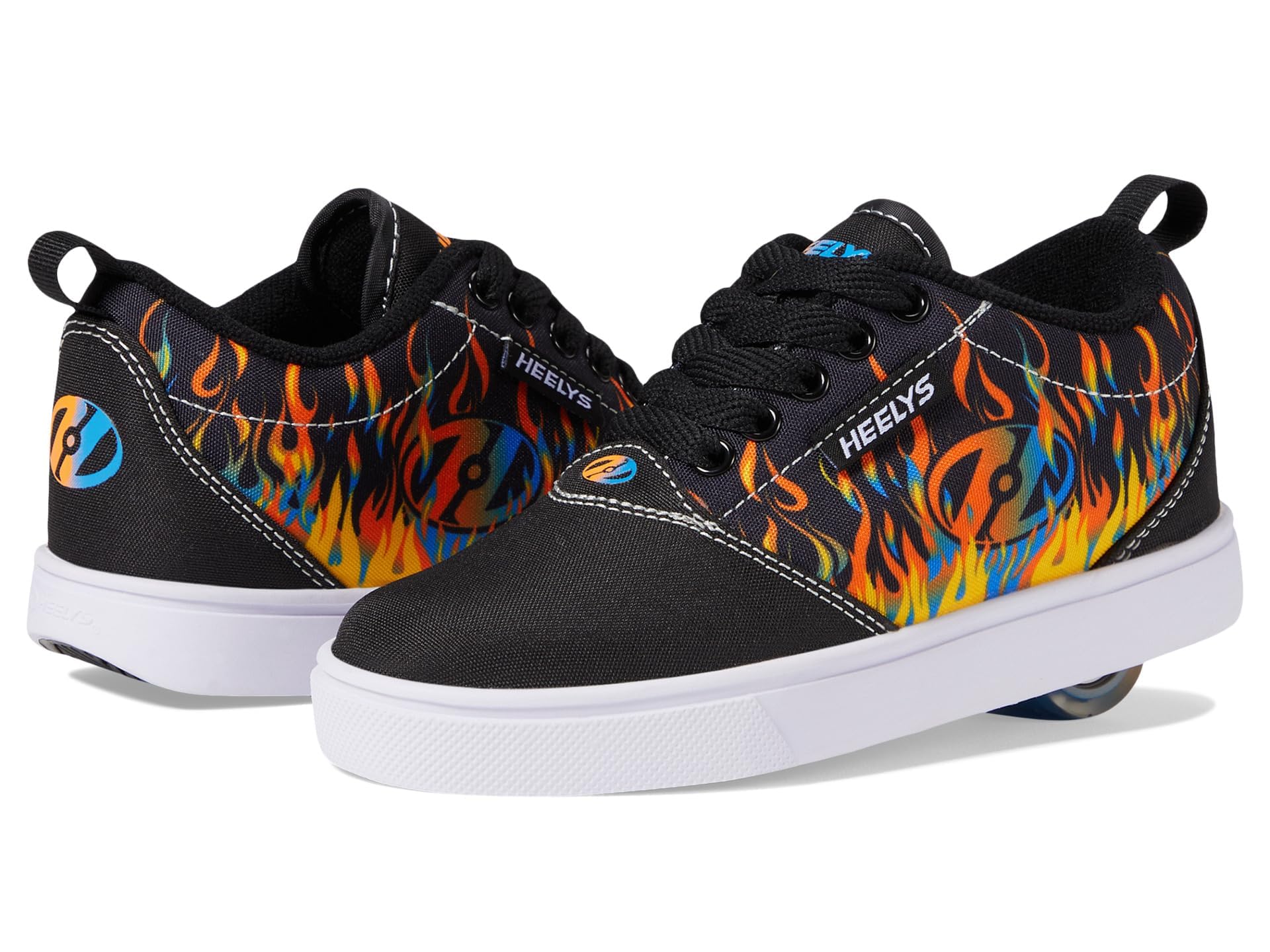 HEELYS Pro 20 Prints Skate Shoes for Kids (Little Kid/Big Kid/Adult) - Low-Profile Wheels with ABEC Bearings Black/Orange/Blue/White Men's 8 M