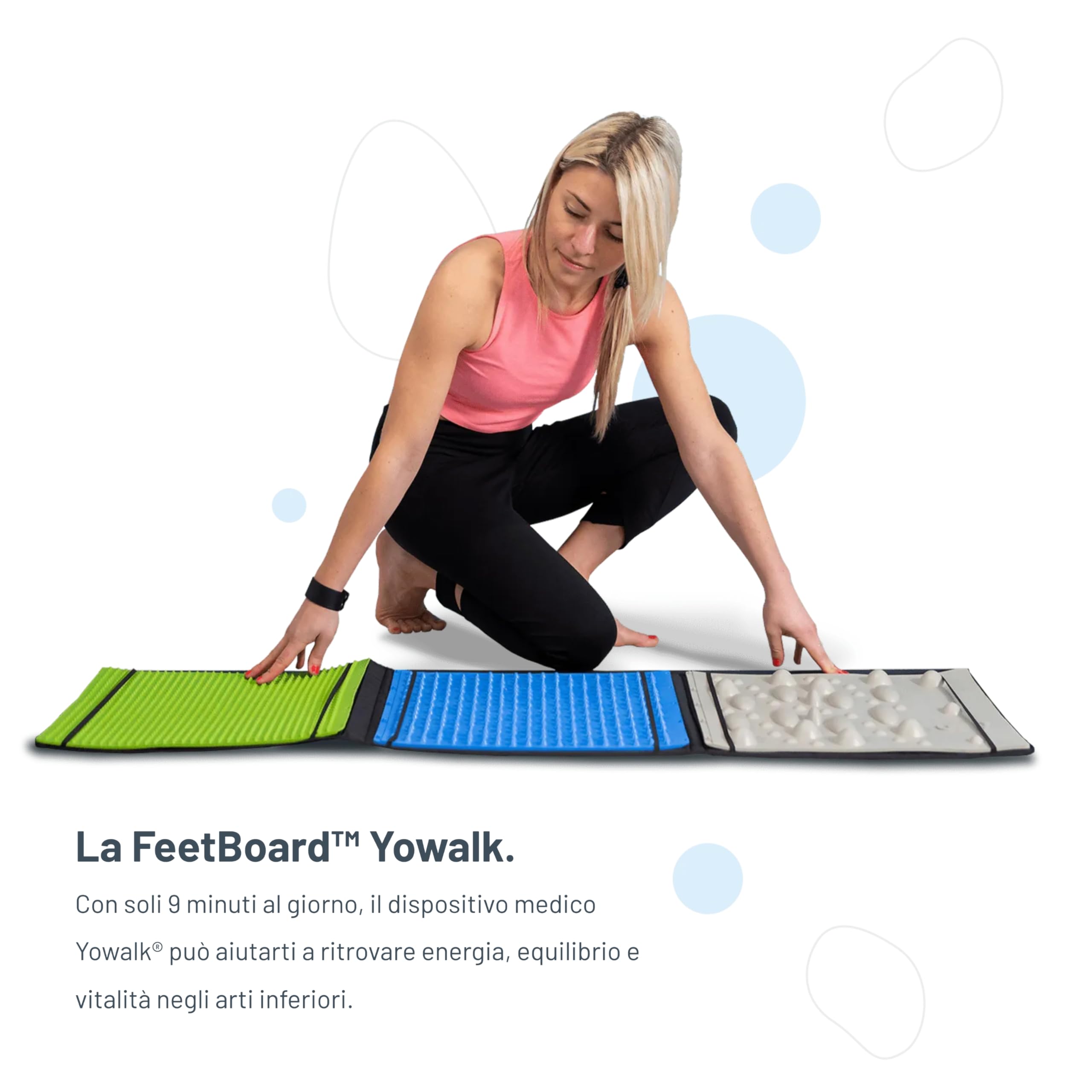 YOWALK FEETBOARD Tappetino Palestra 3 Tavole Per La Microcircolazione Sanguigna E Microarticolazioni Piedi Tappeto Palestra Termoplastica SEBS Riciclabile Tappetino Fitness Made In Italy