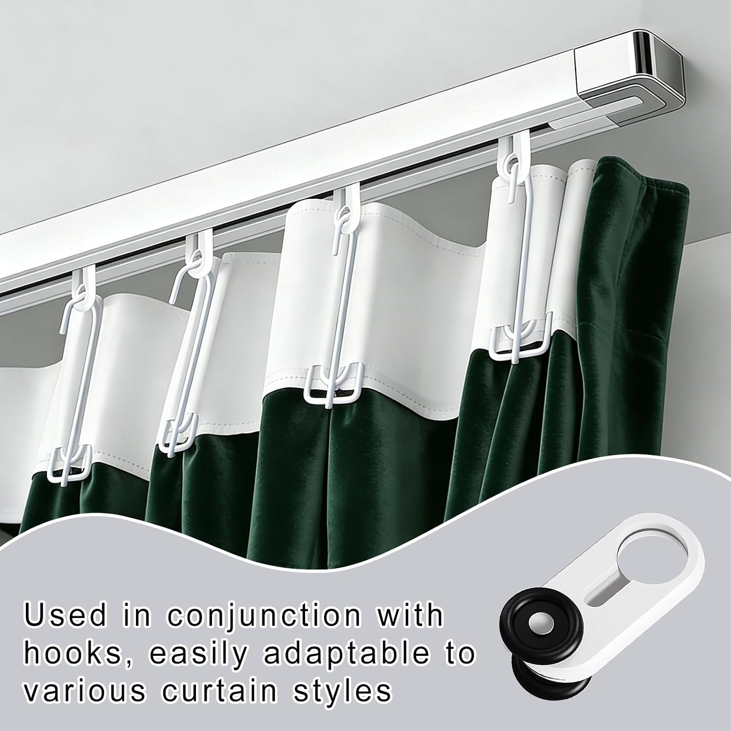50 Pcs Curtain Tracks Pulleys, Silent Curtain Rail Pulley (White)