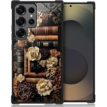 for Samsung Galaxy S22 Case,Soft Silicone Shockproof Bumper Camera Protection Phone Case-Dark Academia Vintage Floral Bookshelf