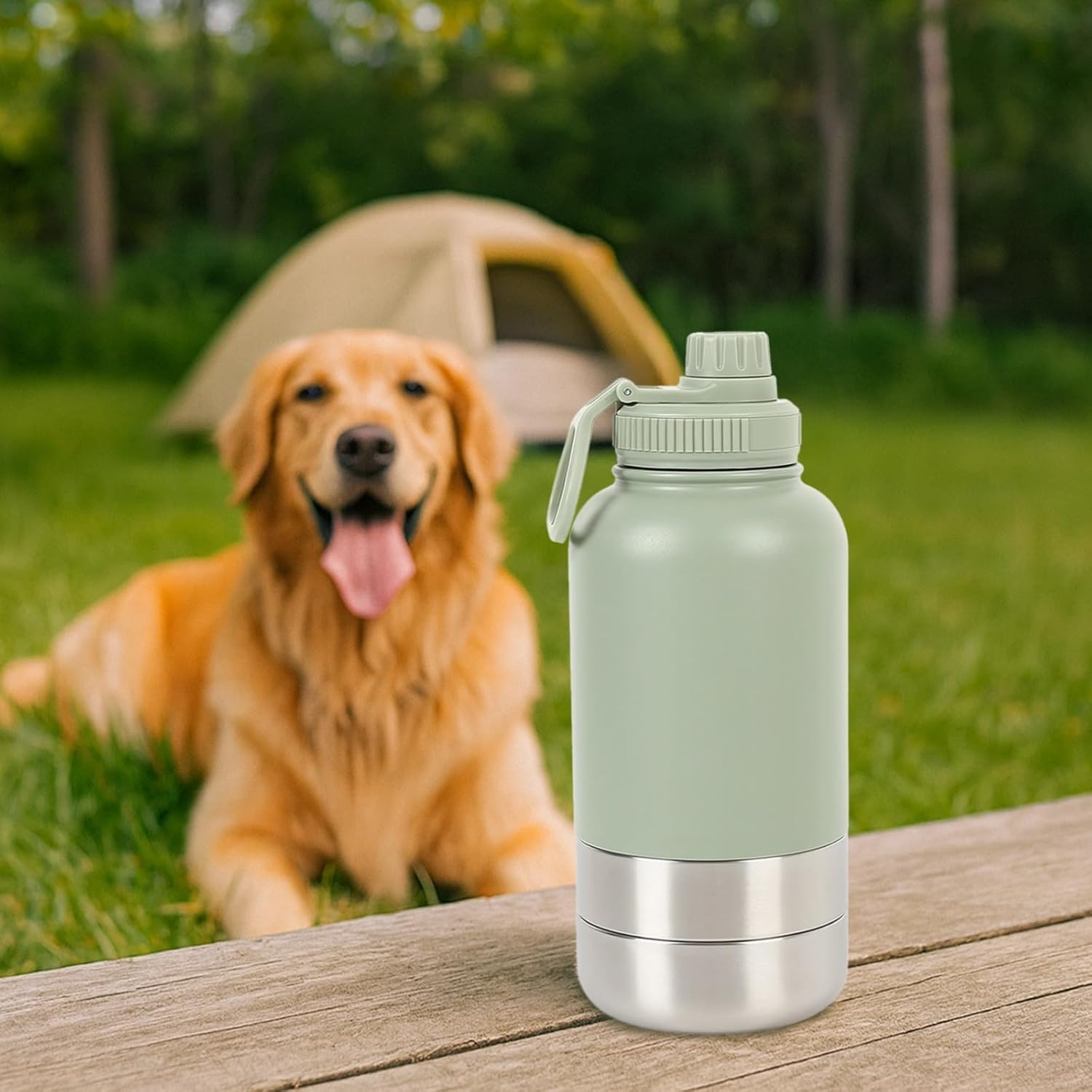 BOSREROY Stainless Steel Dog Cat Water Bottle with Bowls, Insulated Travel Dispenser, Leak-Proof Feeder for Hiking, Walking and Outdoor Use