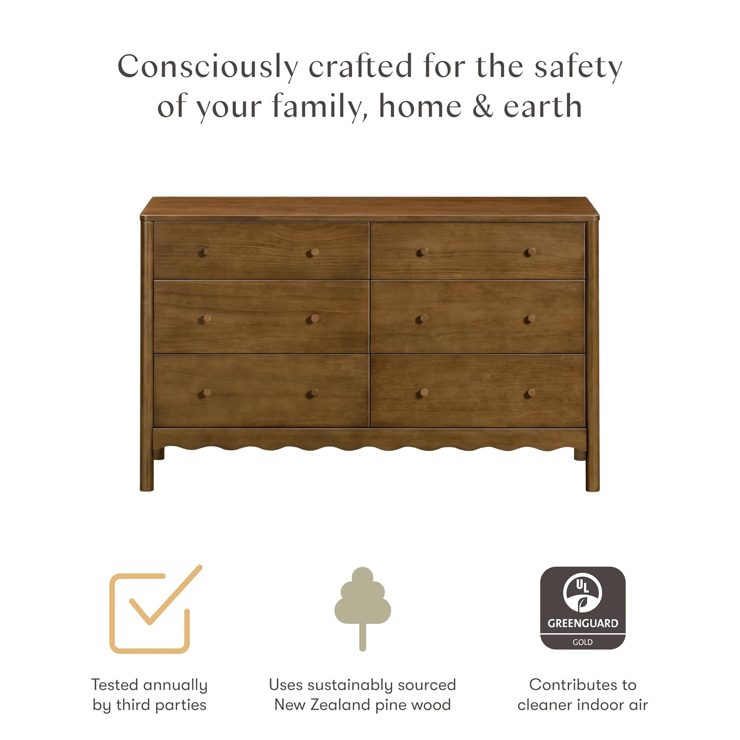 Babyletto Swell 6-Drawer Assembled Dresser in Natural Walnut, Greenguard Gold Certified