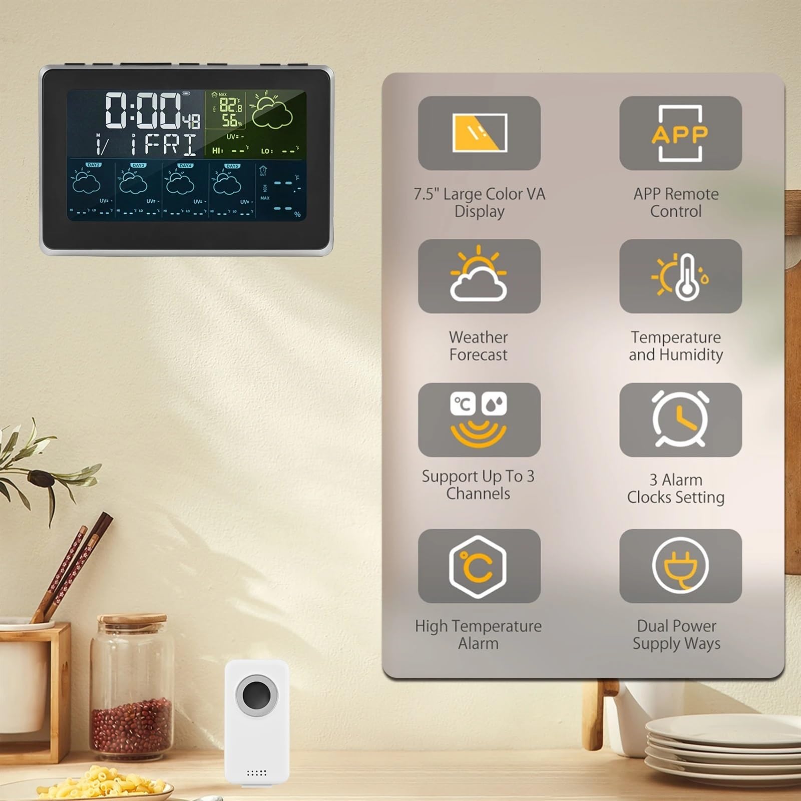 Stacja pogodowa, inteligentna stacja pogodowa LCD, sterowanie aplikacją, cyfrowy termohigrometr, prognoza pogody, monitor wilgotności, do domowego ogrodu