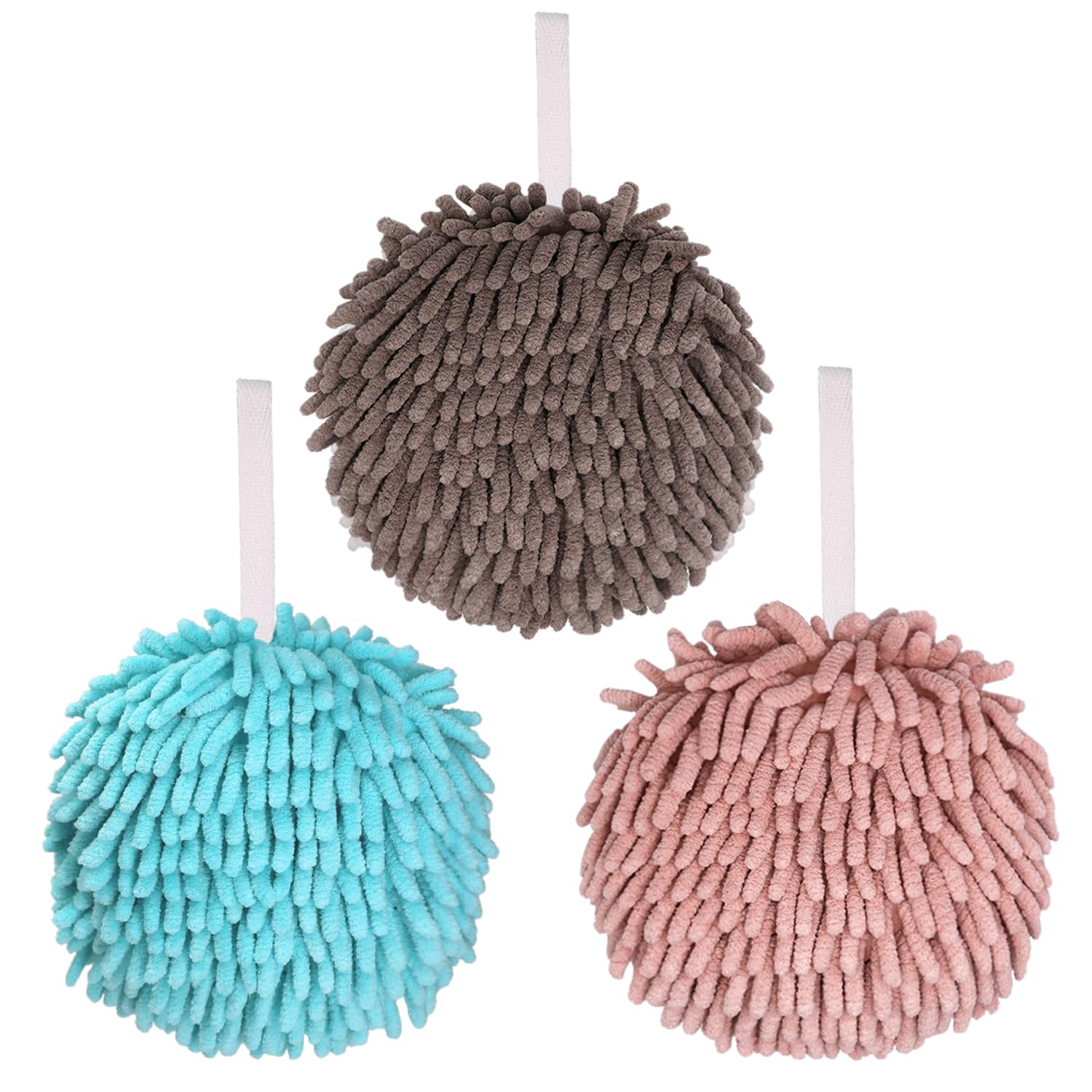 Xunlong Microfiber Chenille Hand Towel Ball Fast Drying Handball Super Absorbent Soft Towel for Kitchen Bathroom (Pink+Blue+Grey)