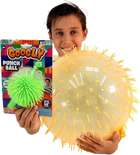 Miniatura 5 de JA-RU Bola gigante Googly con pinchos de goma (3 paquetes), juguete para ansiedad inflable de 14 pulgadas, pelota de rebote grande para aliviar el