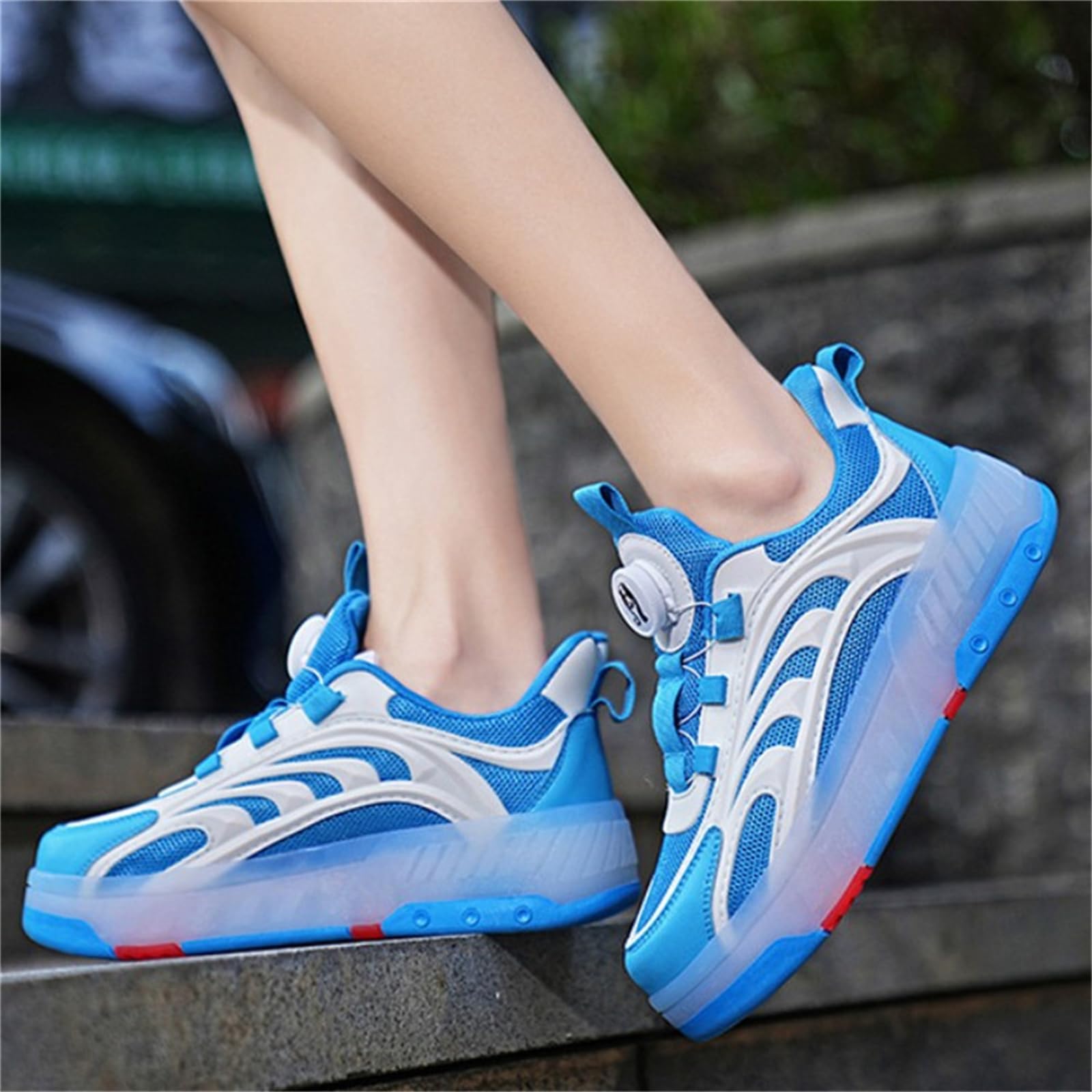 Mateju Scarpe con Rotelle da Bambino Bambina Scarpe da Skateboard Scarpe Sportive a 4 Ruote Rimovibili, Multiuso Splendente Sneaker Scarpe da Ginnastica Pattini per Bambini Adulti