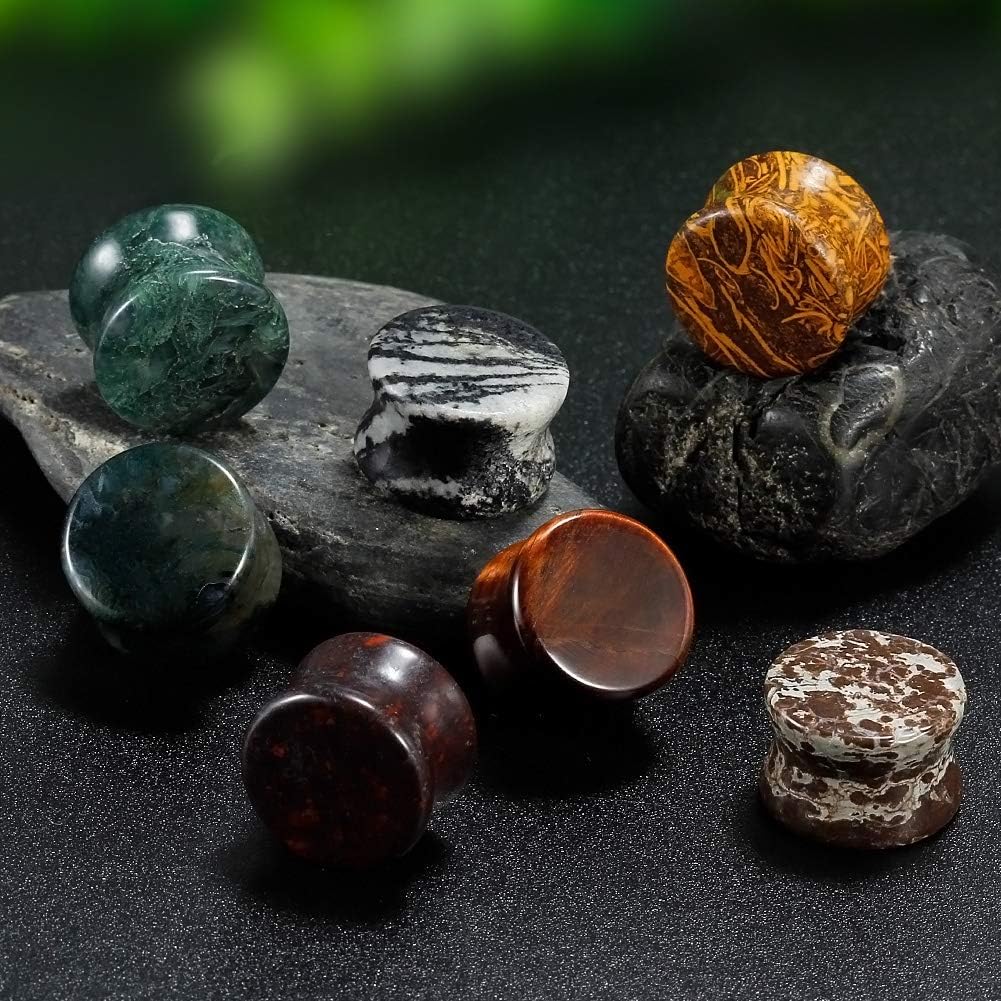 COOEAR 14PC 7 Pairs Stone Ear Plugs Double Flare Saddle Stretching Gauges Expander Stretchers 2G(6mm)-5/8"(16mm) - Image 2