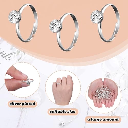 Miniatura 24 de Whaline 72 anillos de diamantes dorados para despedida de soltera, anillos de compromiso ajustables para decoración de mesa de boda, juego