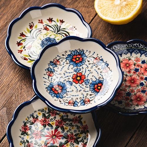 Miniatura 4 de Sizikato 4 platos de porcelana para aperitivos, platillo de inmersión de salsa de aperitivos de 4 pulgadas, patrón de flores exóticas