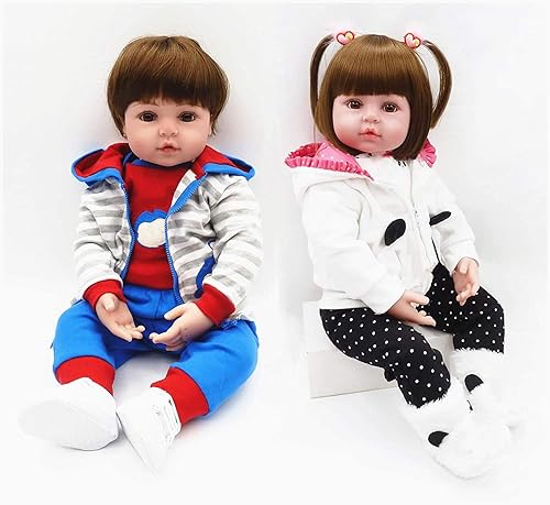 iCradle Reborn Baby Twins Muñecas de silicona hechas a mano de aspecto real para niños y niñas, muñecas de moda de 24 pulgadas con ropa (mono y
