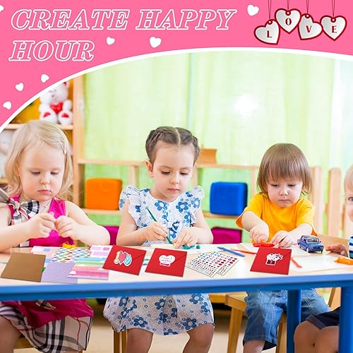 Miniatura 8 de Zonon Paquete de 32 manualidades de San Valentín, kits de San Valentín, tarjeta de San Valentín con sobres, calcomanías de espuma de corazón,