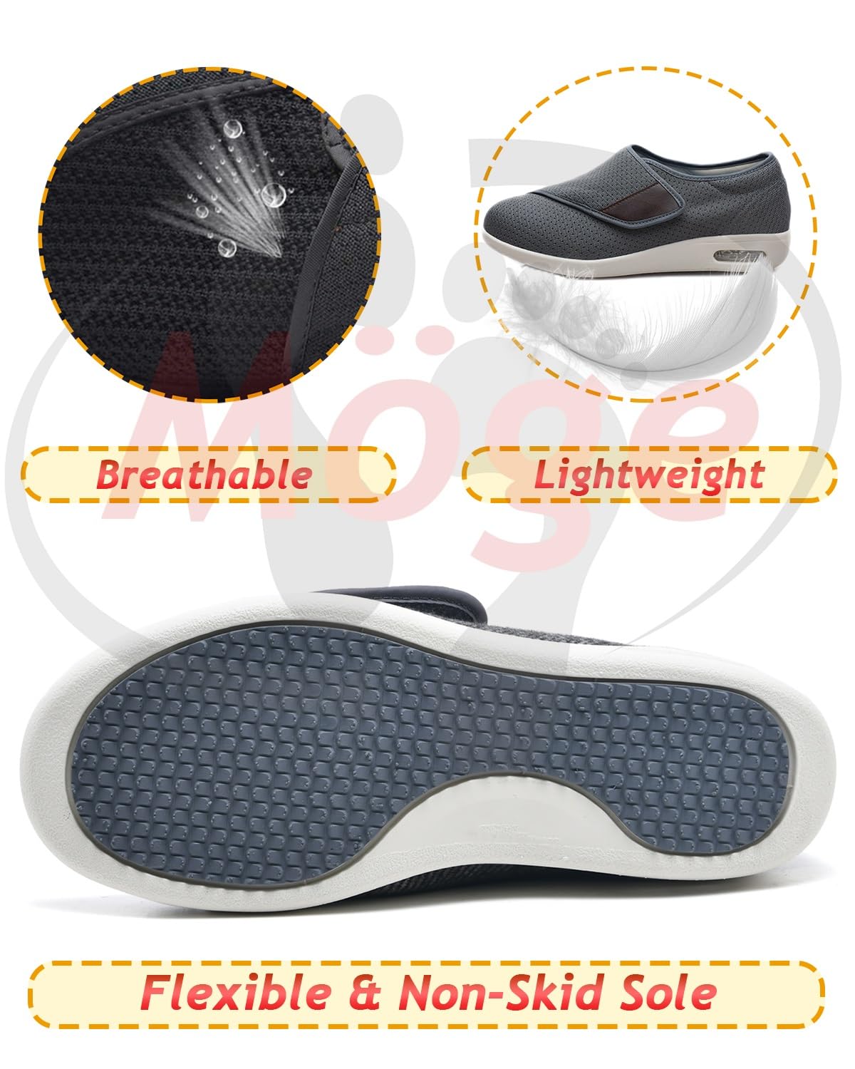 Cómoda Artritis Edema Zapatos hinchados Zapato pie diabético Zapato Madre Regulable engorde y ensanchamiento Zapatos DiabéTicos Respirable Zapatillas