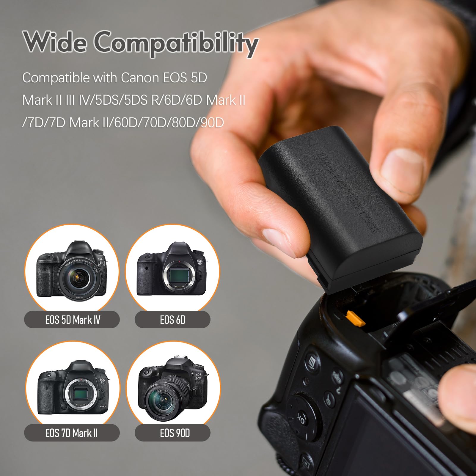 Andoer LP-E6 akumulator zamienny i zestaw ładowarki, ładowarka 3 gniazda + 3 akumulatory LP-E6 2650 mAh kompatybilne z Canon EOS 5D Mark II III IV/5DS/5DS R/6D/6D Mark II/7D Mark II/60D/70D/80D/90D