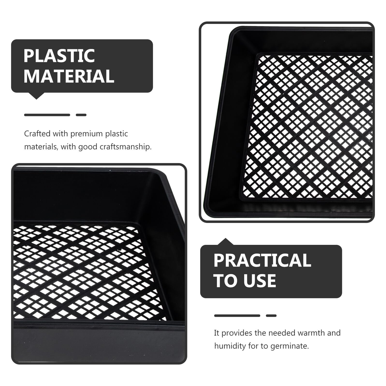 Homoyoyo Set 6 Pezzi Vassoi Semina in Plastica Neri per Germinazione Piante Fondo Cavo, Semplice da Usare e Alta capacità di Supporto, per Coltivazione e Crescita