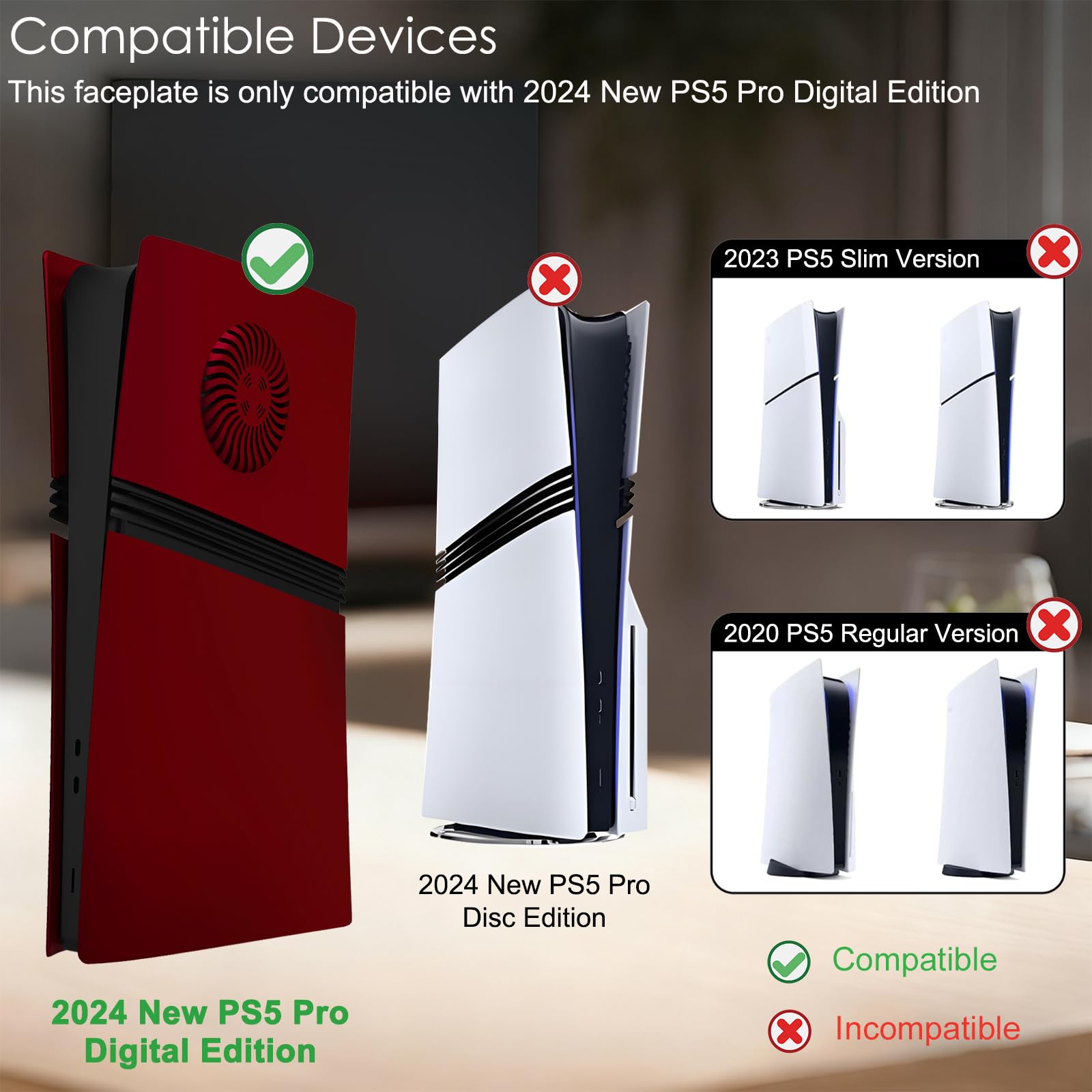 Façades antichocs pour PS5 Pro Digital Edition – Coques de Remplacement avec évents de Refroidissement, Panneaux clipsables Anti-poussière et Anti-Rayures pour Console PlayStation 5 Pro – (Rouge)
