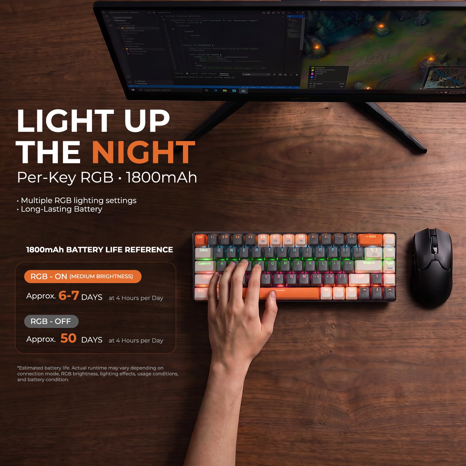 EX68 Clavier Gamer Mécanique sans Fil QWERTY 65%, Bluetooth 5.1