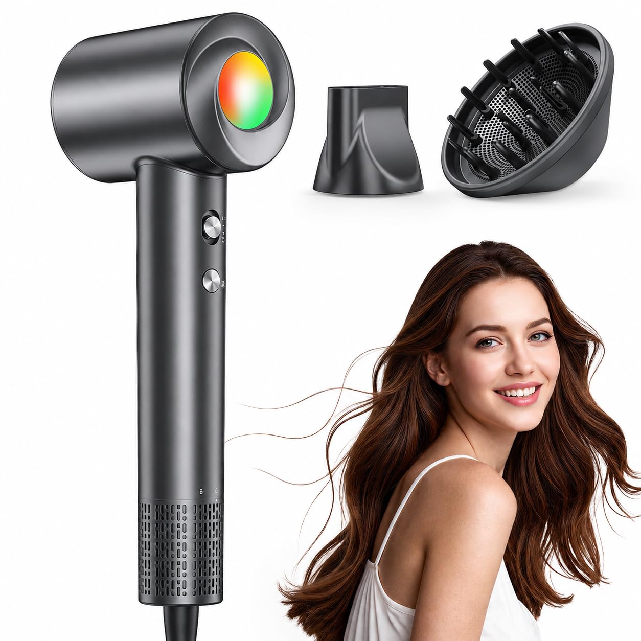 Haokoo Ionen Föhn mit Diffusor - 150.000 U/min Hochgeschwindigkeits Haartrockner Schnelles Trocknend, 500 Mio. Negative Ionen Fön, 8 Temperatur-Stufen für alle Haartypen, für Reisen, Zuhause, Salon
