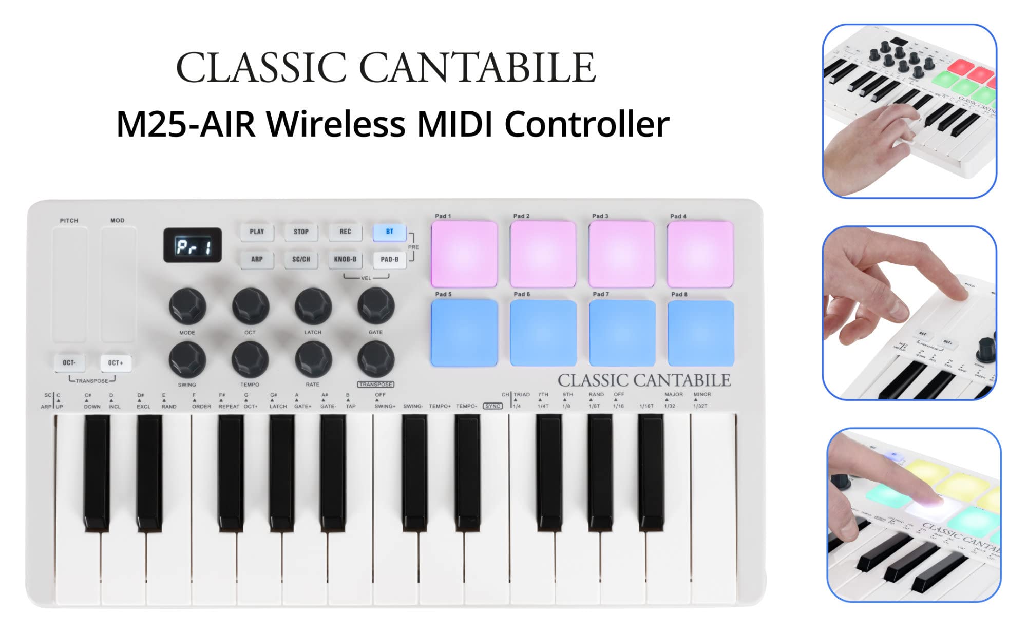 Classic Cantabile M25-AIR Wireless MIDI Controller, Tipo: M25-AIR | Controlador MIDI inalámbrico Classic Cantabile con batería y Bluetooth, Transmisión MIDI Bluetooth a Apple iPhone & iPad