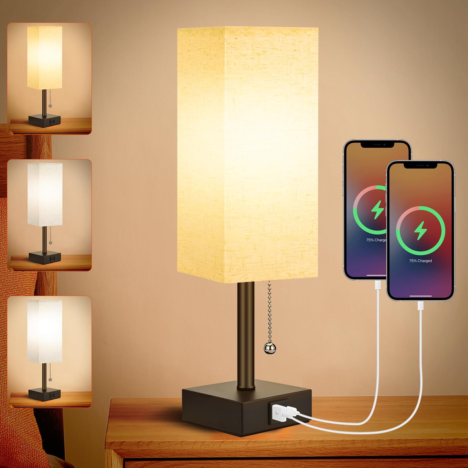 Bedside Table Lamp, Dimmable Bedside Lamps for Bedroom, Table Lamps ...