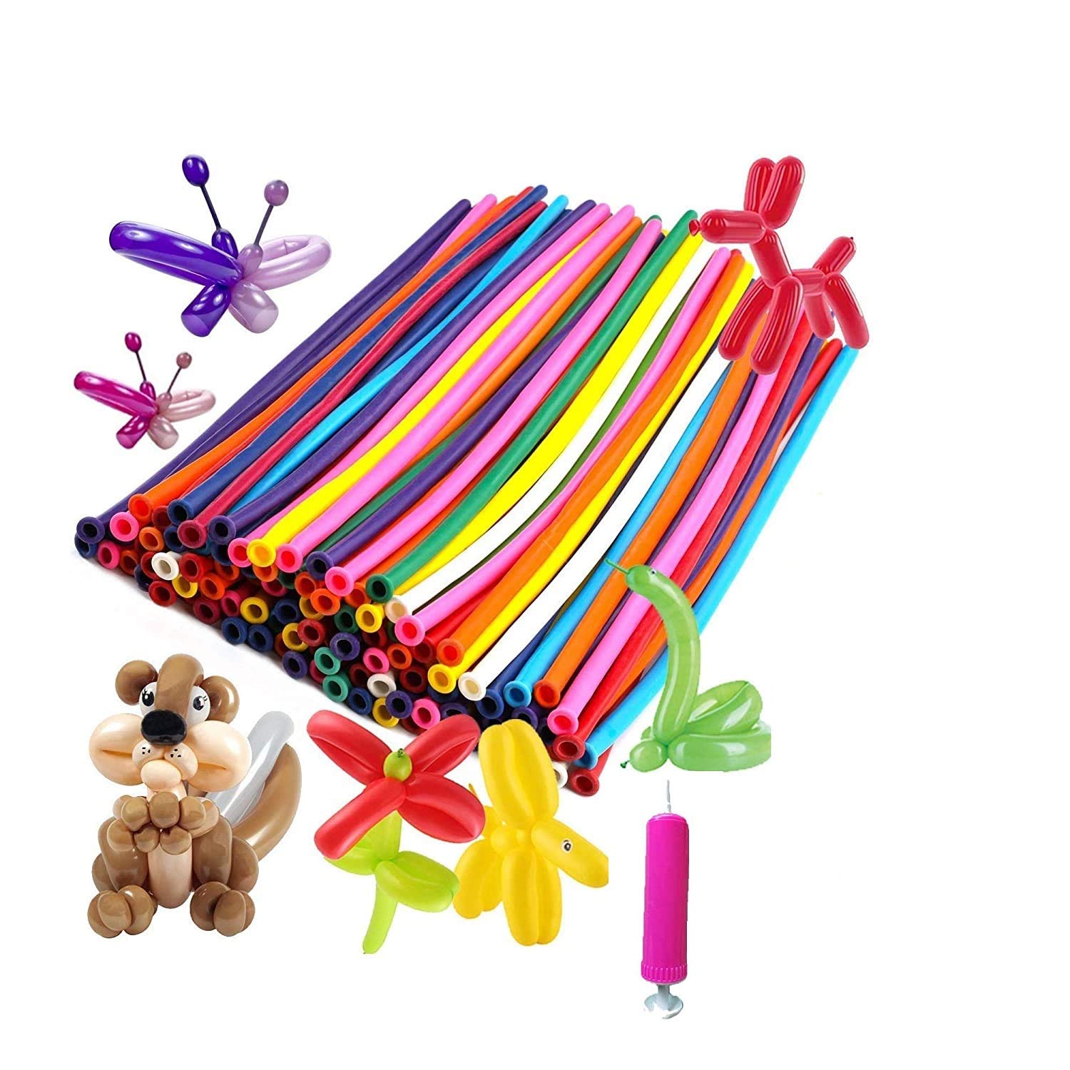 Playzo by Crazy Sutra Animals Kit Twisting Balloons (multicolor): 100pcs Latex Long Modelling Balloons and 1 Balloon Pump for creating different shapes and figures through twisting techniques.