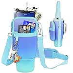 LEFORZ Water Bottle Carrier Bag with Phone Pocket Compatible with Stanley/Meoky 40 oz Tumbler with Handle,Water Bottle Holder Pouch with Adjustable Strap Compatible with Stanley Cup Accessories