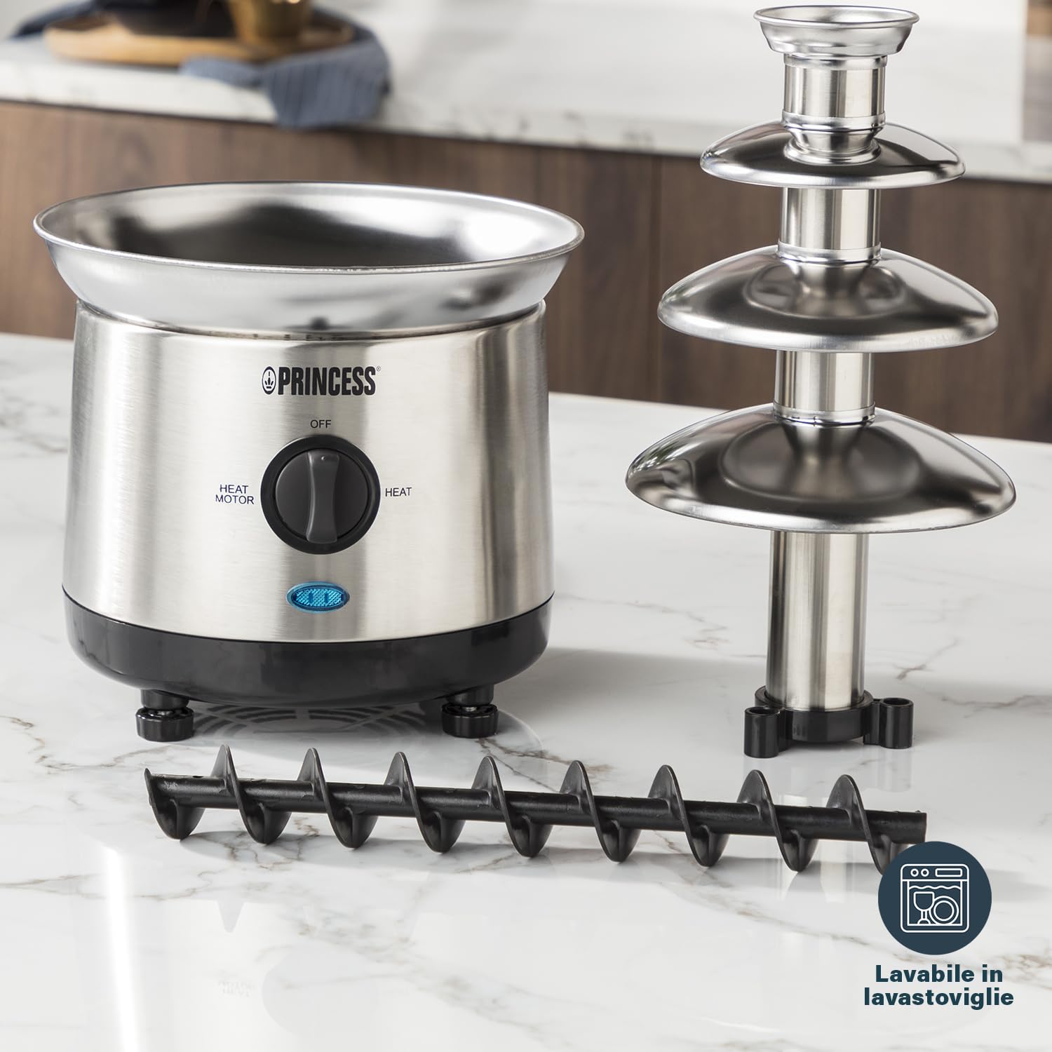 Princess Fontana di cioccolato XXL – 4 piani in acciaio – Mantenimento in caldo – 190 W – 1,1 L – senza PFOA e BPA – argento – 292999