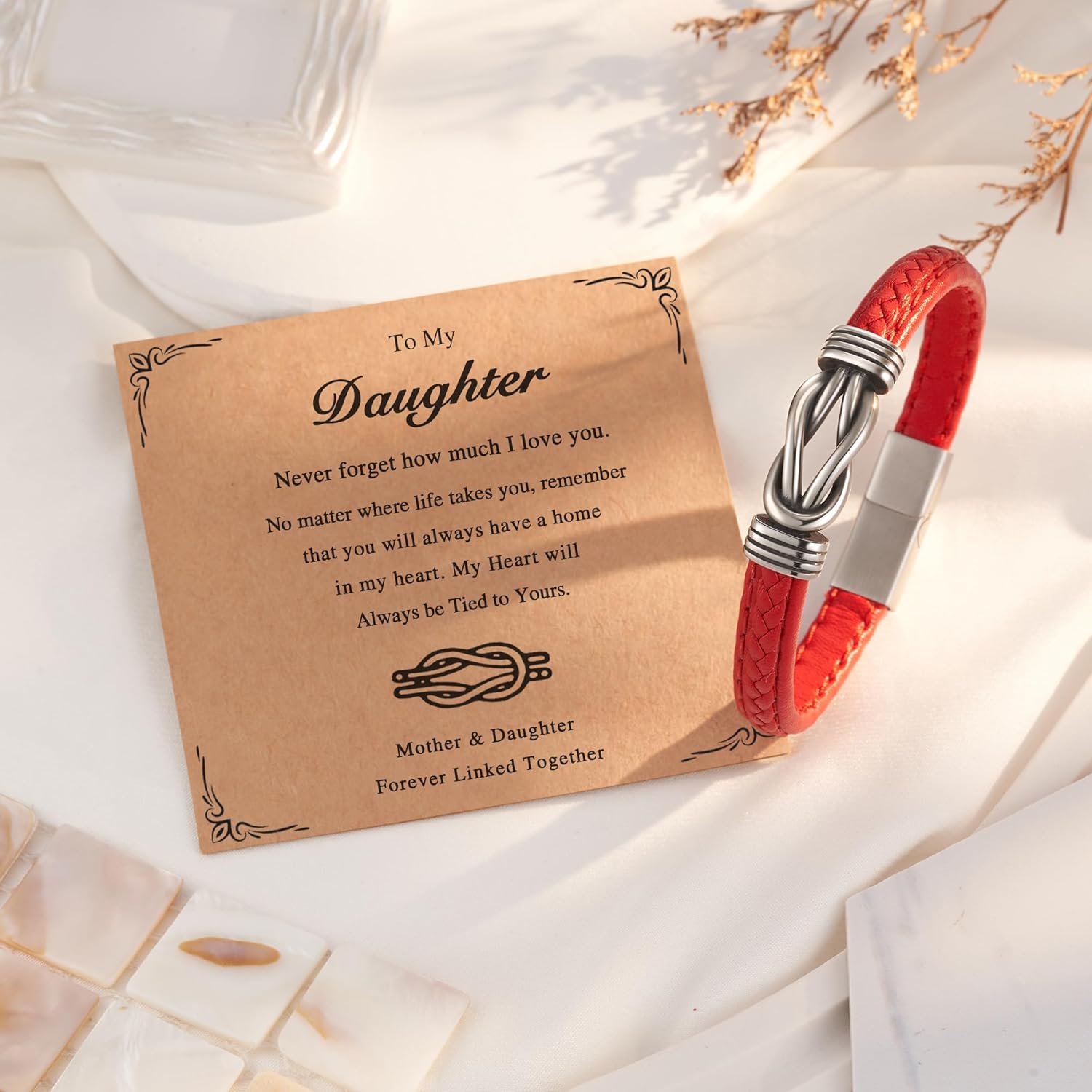 FYUKISS Forever Linked Together Leather Bracelet for Daughter | Granddaughter | Wife | Niece Valentines Mothers Day Gifts for Her - Image 6