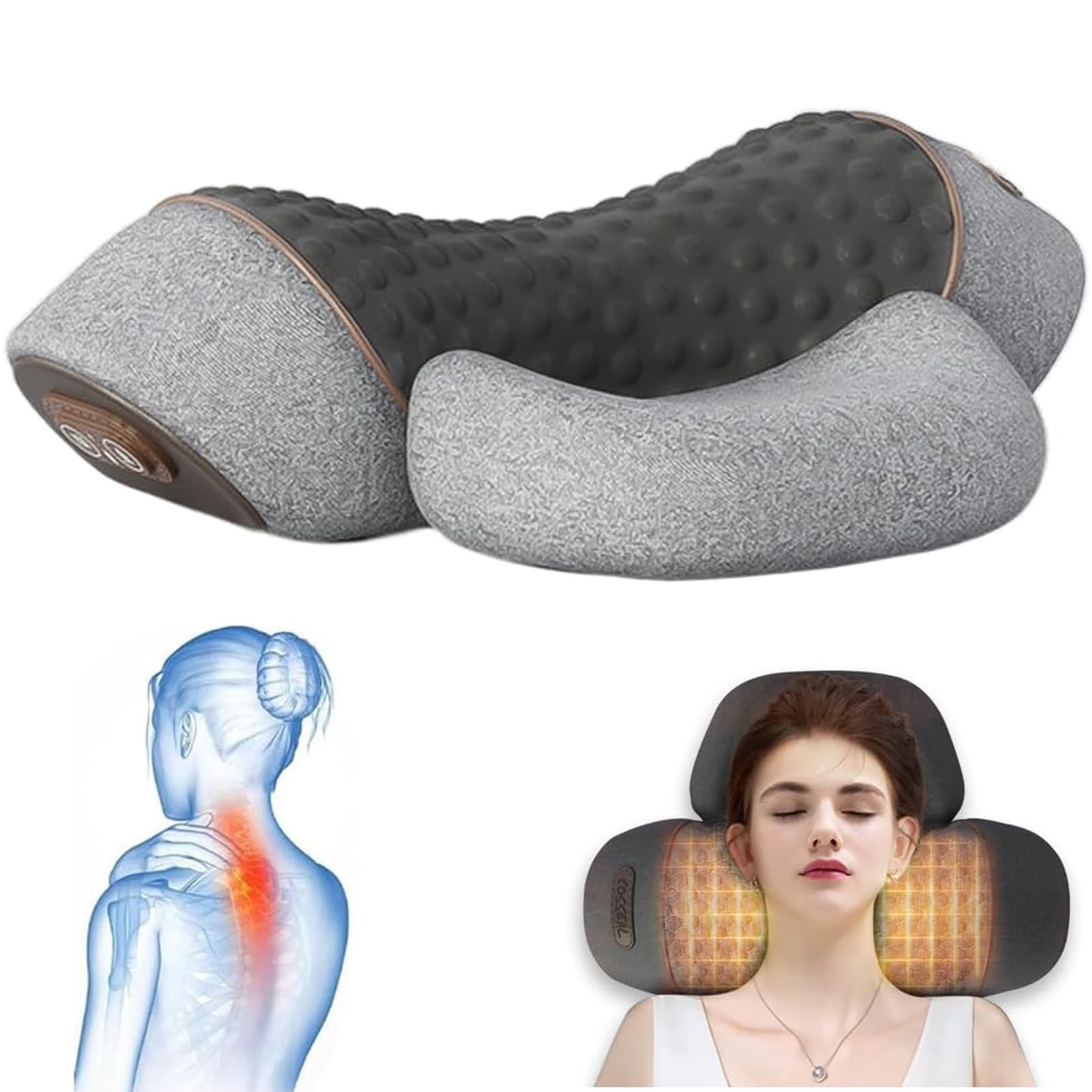 Cuscino massaggiante 3 in 1 for Il Collo con Riscaldamento, Vibrazione e airbag, Massaggio Automatico for Il Collo, rilassamento Muscolare Profondo(Gray)