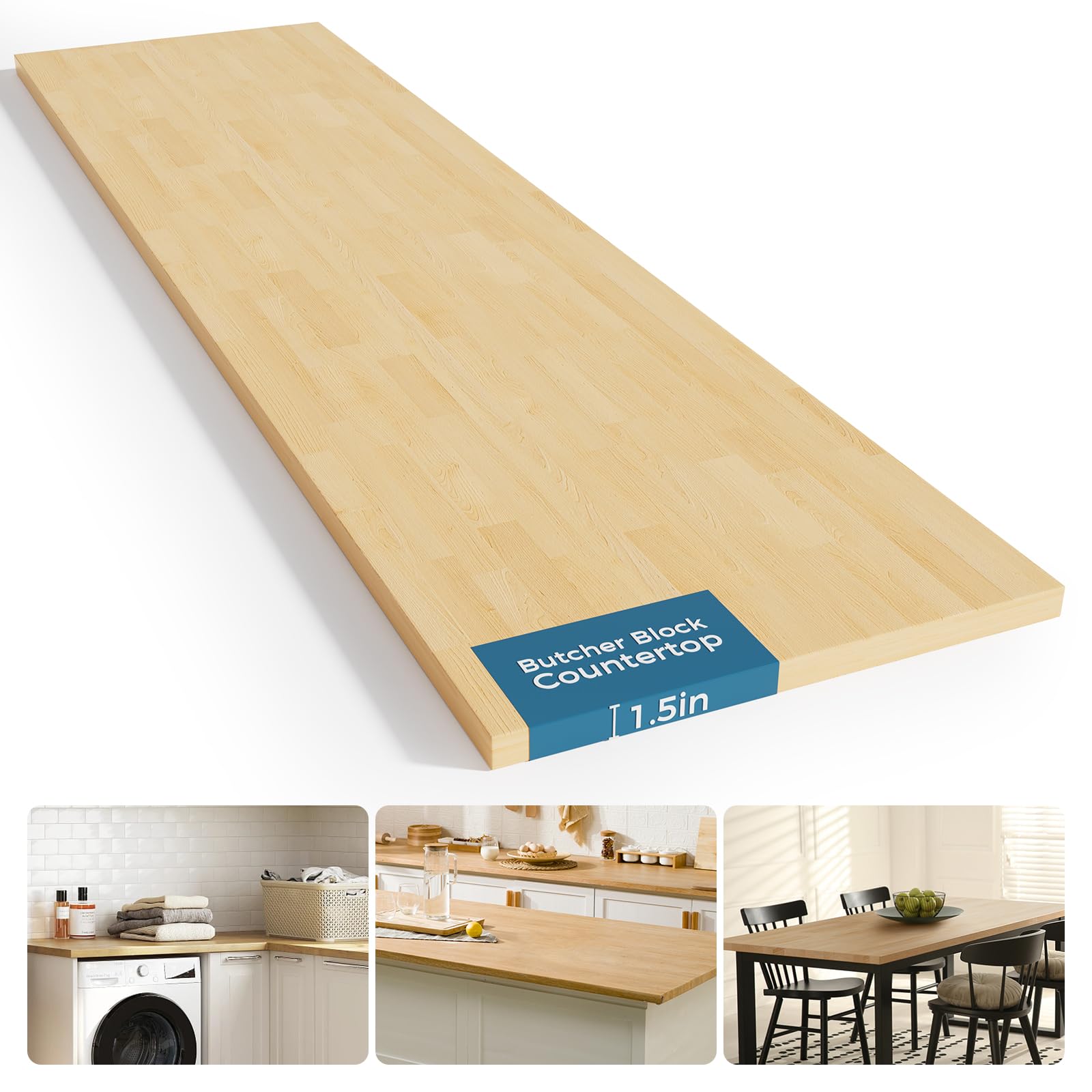 solid wood butcher block countertop - unfinished birch slab counter top wooden table top for diy kitchen island, workbench, washer dryer, coffee bar table 3ft, 36"x25"x1.5"