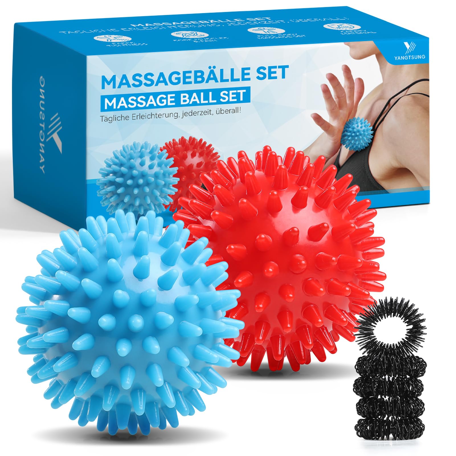 YANGTSUNG Igelball Massage Set, Massageball für Reflexzonen, Anti-Stress, Entspannung Geschenk, massageball igelball Rücken Nacken Hand Fuß - Ball mit Noppen klein, hart & mittel