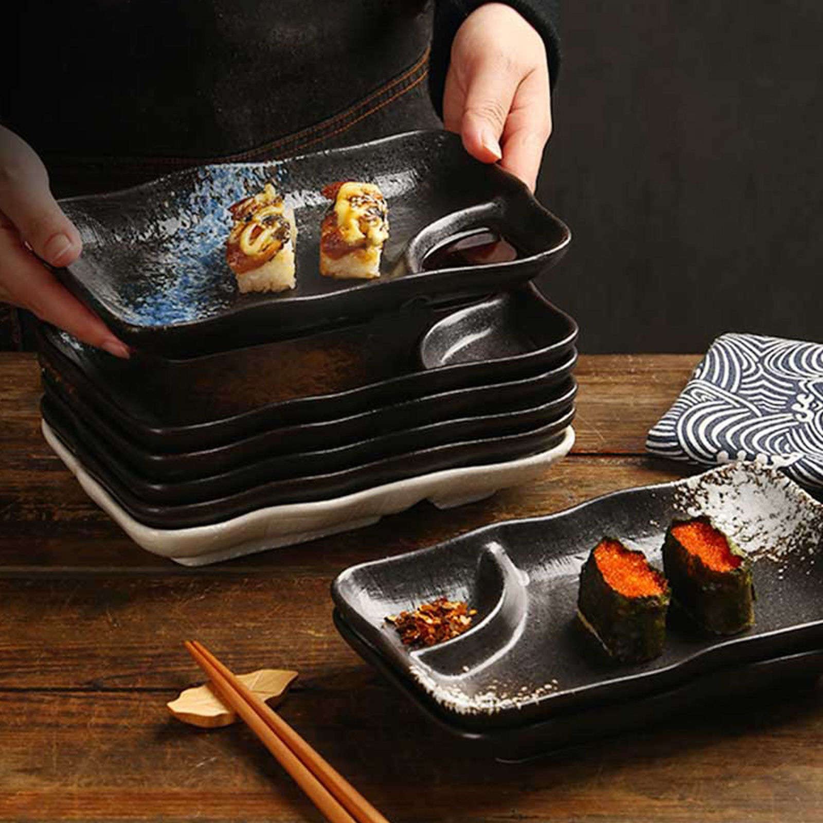 Ramen-Schüsseln-Set, Obstschale, Ramen-Schüssel, große Servierschüsseln, japanisches Porzellan-Servierset für Pommes und Dips, 2er-Set Keramik-Servierschüsseln, unterteilter Servierteller für Snacks –