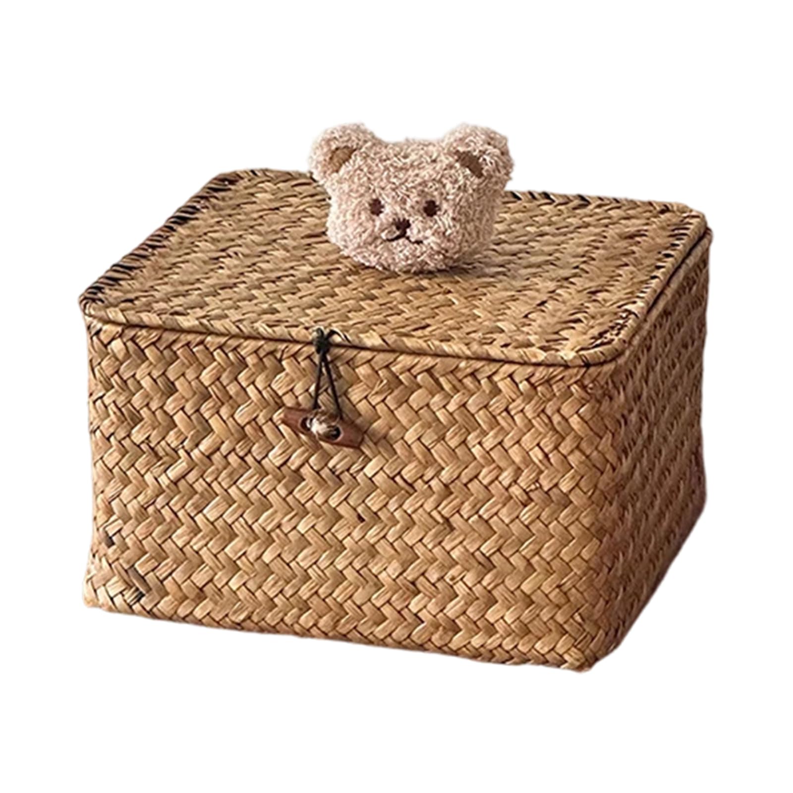 MCAOAL User Friendly Seagrasses Weaving Storage Bin with Lid Decorative Storage Container Basket Ideal for Gift Packaging Seagrasses Box