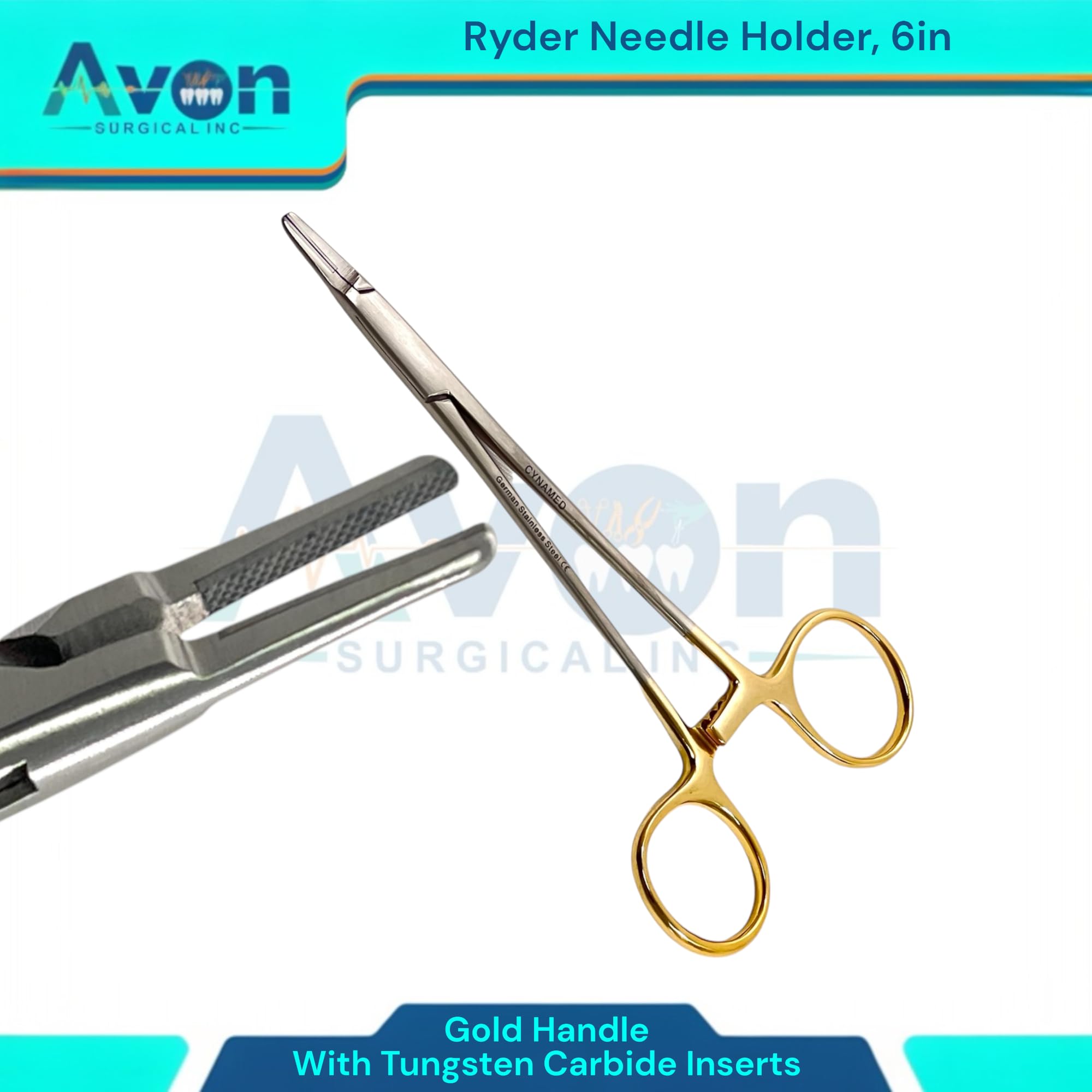 Tungsten Carbide Inserted Ryder Needle Holder, 6in + 7in with Gold Handle, Gripping Forceps - German Stainless Steel Set of 2pcs Premium