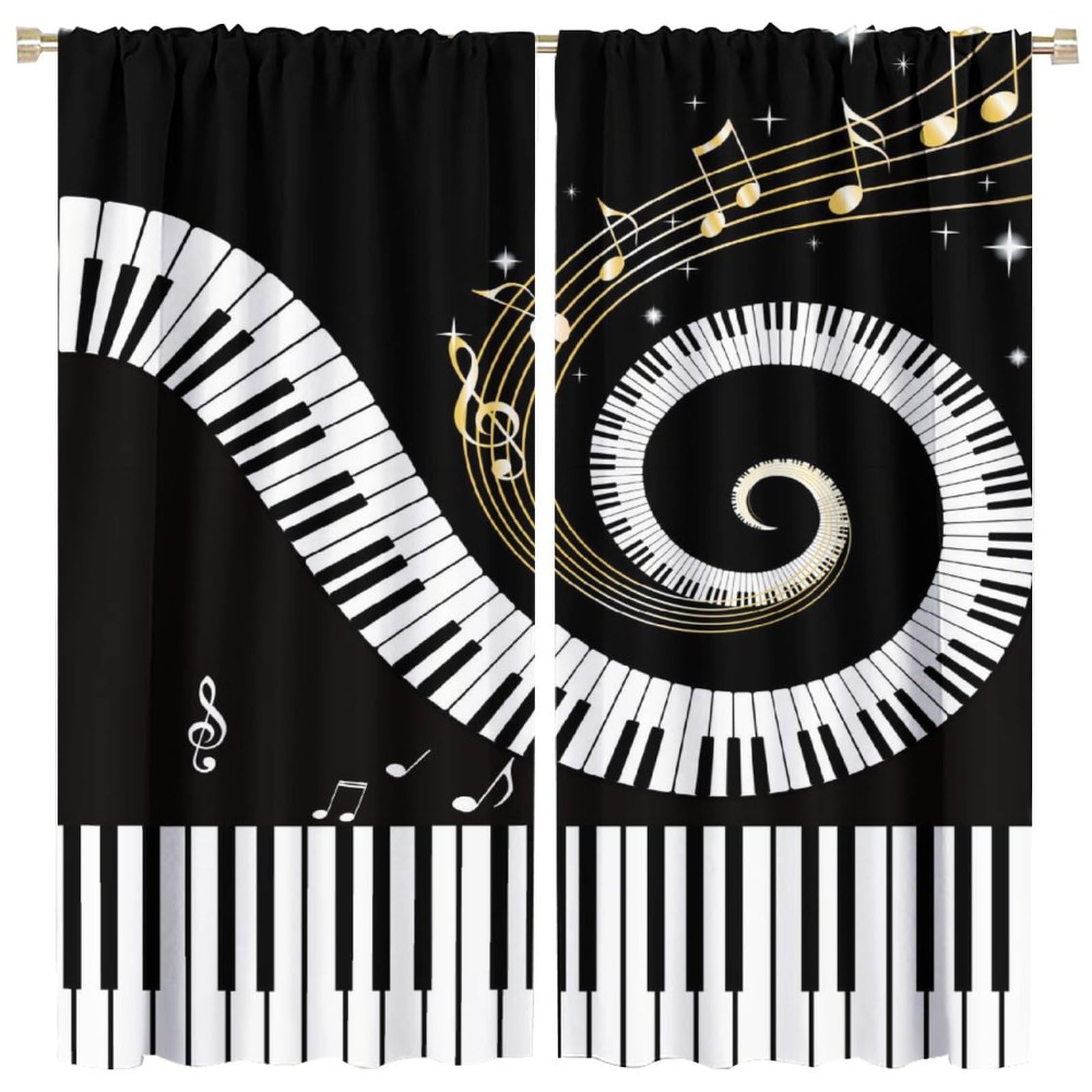 SENQIAN Abstract Music Note Curtains Piano Musical Theme Kids Boys Girls Bedroom Decor Retro Rustic Art Printed Rod Pocket Blackout Window Drapes for Living Room Kitchen Cafe Décor W21xL45in 2 Panels