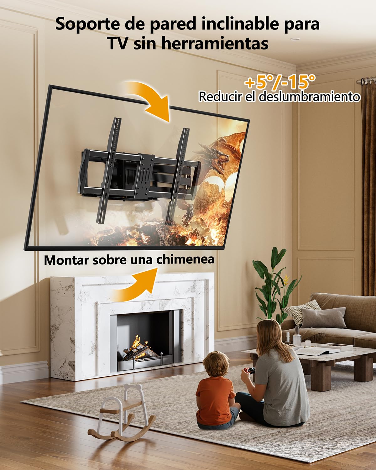 Soporte TV Pared con Brazo Largo de 1090 mm para Pantallas Planas y Curvas de 42-110 Pulgadas, Sujeción TV Pared Inclinable y Giratorio con Brazo Articulado VESA Máx 900x600 mm hasta 80 kg