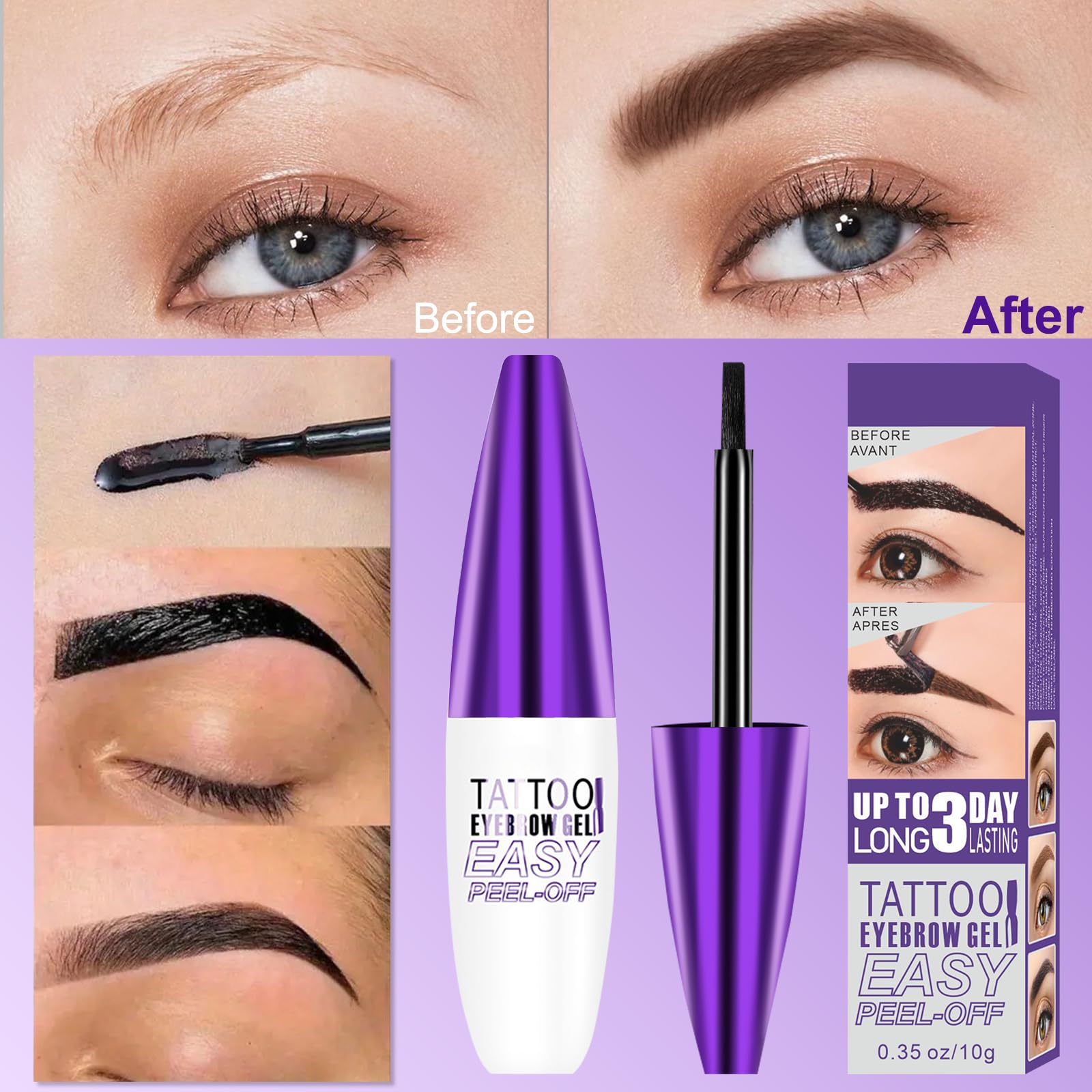 Eyebrow Tint Tattoo Eyebrow Gel Peel Off, Waterproof Long-lasting Brown Brow Tint Colours, Semi-Permanent EyebrowDye - Image 4