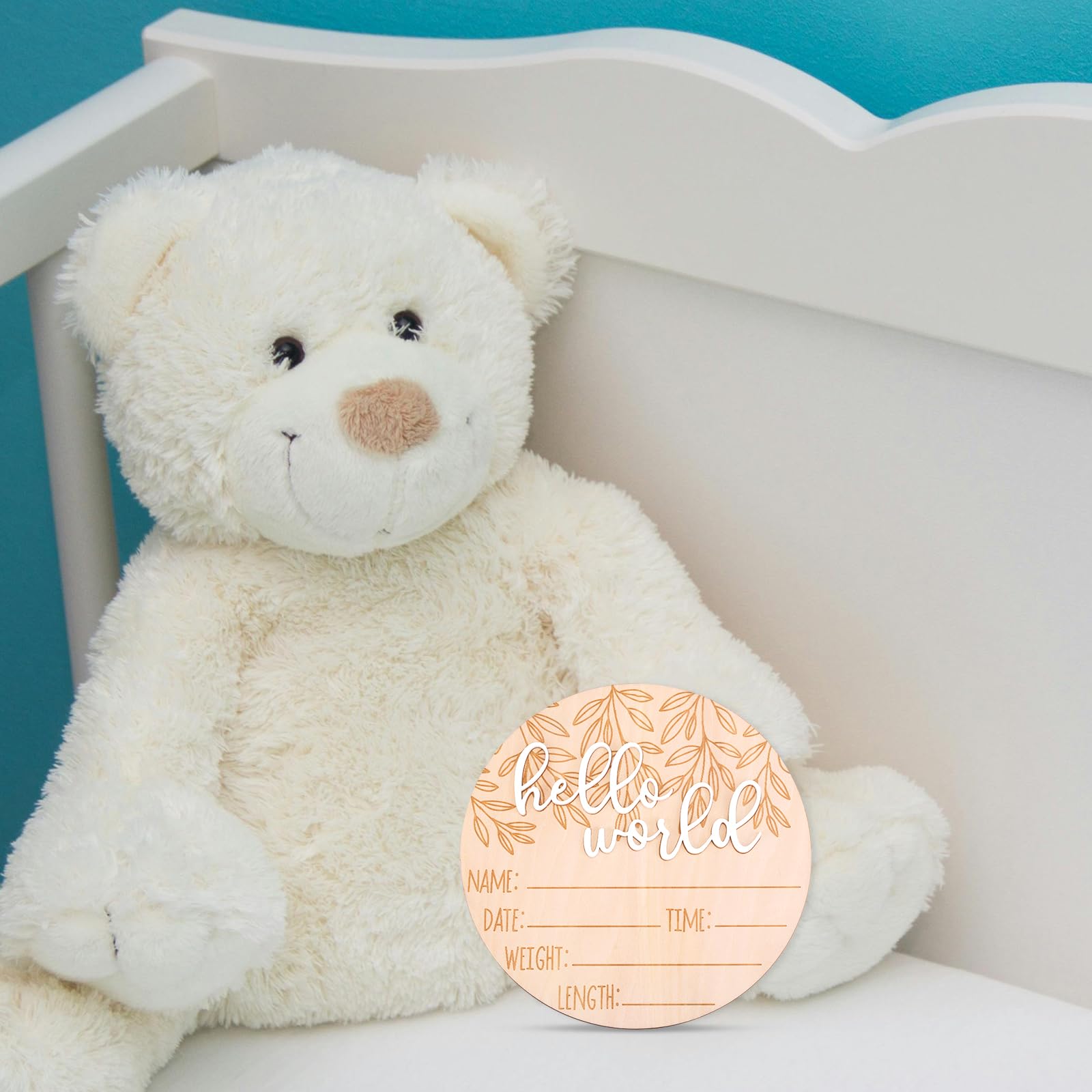 Gosknor Cartello Annuncio Nascita Legno Hello World Neonati per Oggetti di Scena Foto Baby Shower