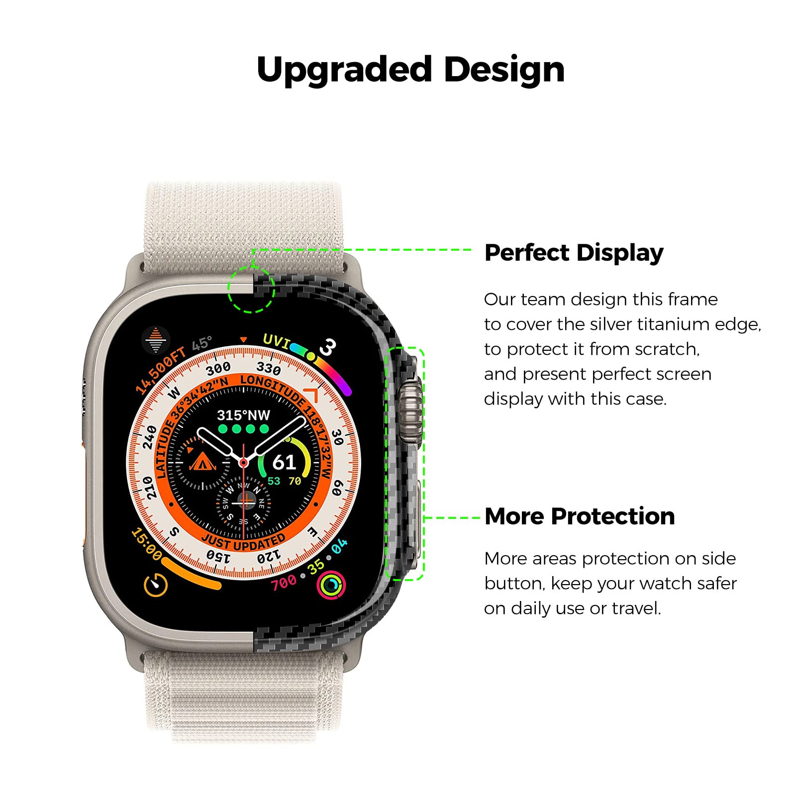 MONOCARBON Custodia in fibra di carbonio per Apple Watch Ultra (49 mm), ultra sottile, leggera, resistente, con pellicola proteggi schermo, per iWatch, colore: Nero lucido