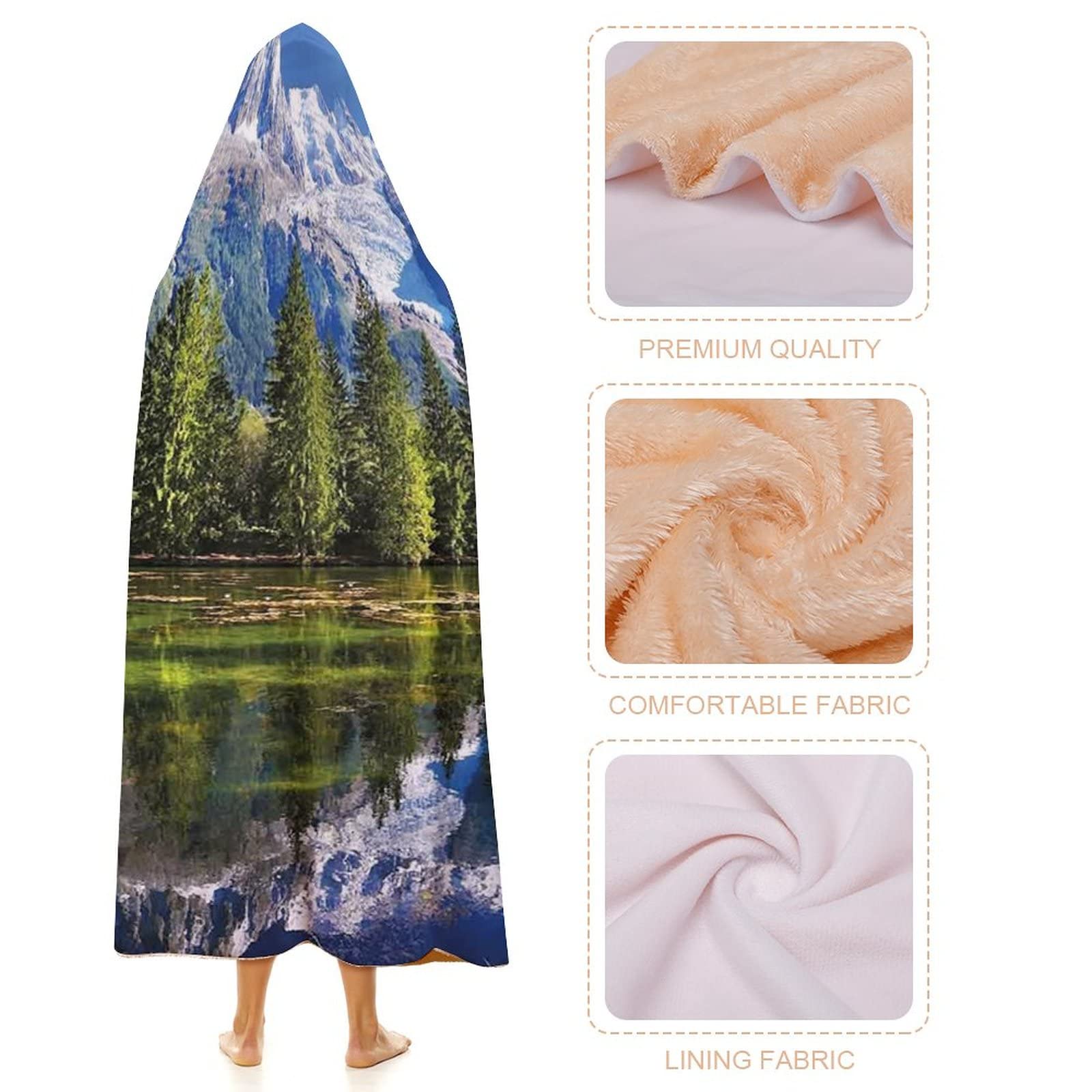 Tragbare Outdoor-Decke mit schneebedeckten Bergen und immergrünen Fichten, die Sich im See spiegeln, weich, warm und kuschelig, 152 x 203 cm, geeignet für Kinder, Jugendliche, Frauen und Männer, bla