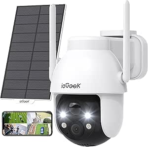 ieGeek 2K 3MP HD Outdoor Solar Surveillance Camera, 360° PTZ Surveillance Camera, Outdoor Battery, 2.4GHz WLAN Camera with PIR Motion Sensor, Colour Night Vision, 2-Way Audio, IP65 asin的图片