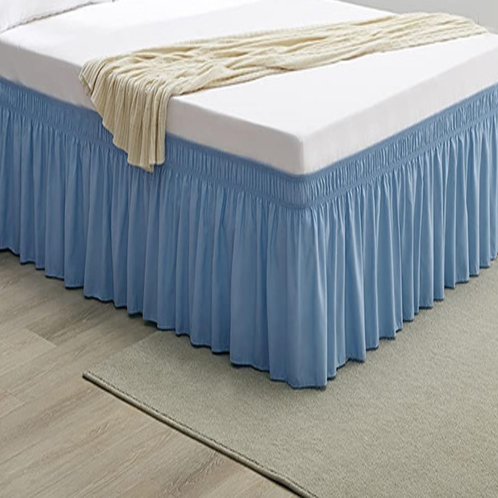 YHXAIQ Bed Skirt, Elasticized Bed Skirts & Valances, Easy to Install Valance with Drop Design, Polyester Bed Valance Double for Double Size Bed Frame & Platform(Light blue,180 x 220+30 cm)