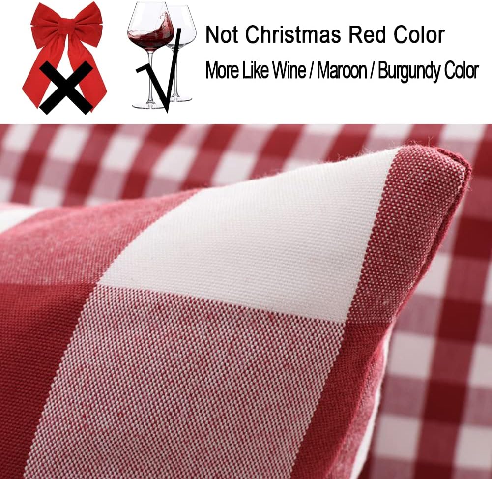 CARRIE HOME Red Plaid Decorative Throw Pillow Covers 20x20 Set of 4, Burgundy Red and White Christmas Couch Pillows 20 x 20, Red Buffalo Checkered Living Room Decor Pillows Also for Front Porch