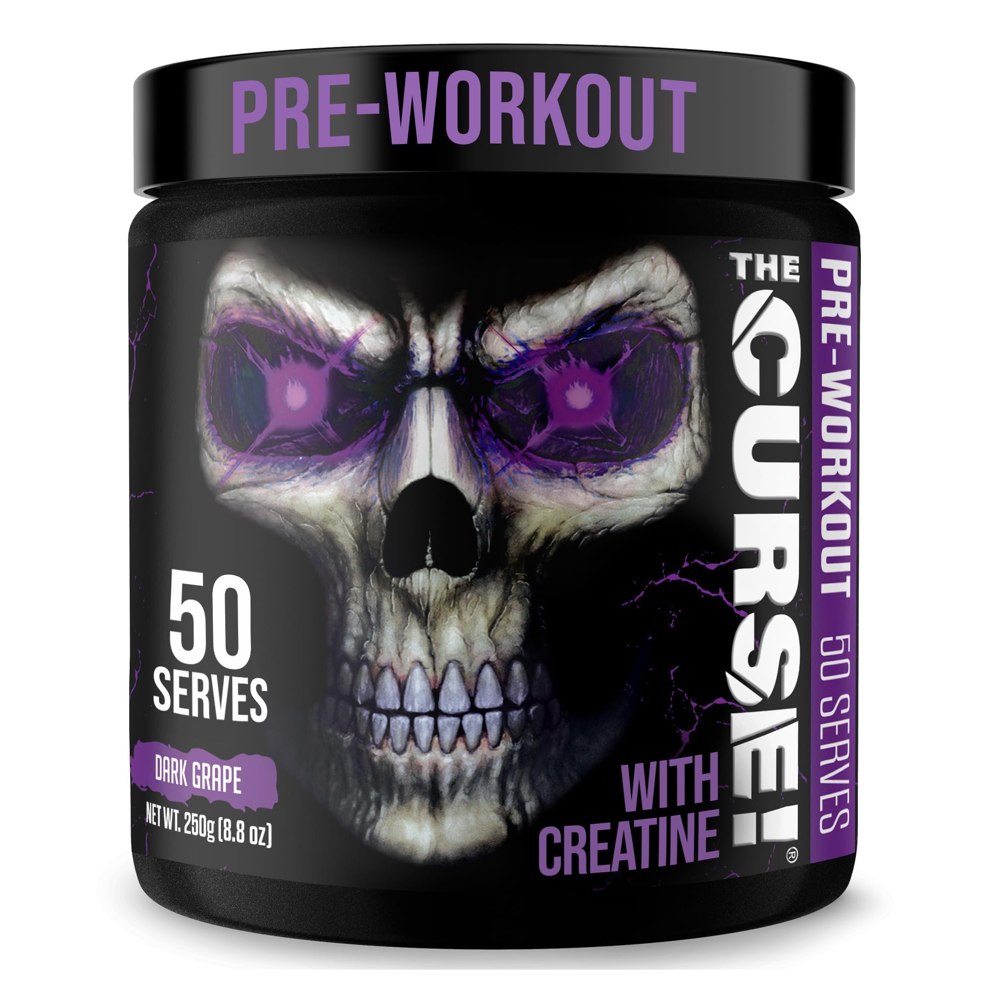 The Curse! Pre Workout Powder for Men & Women, Caffeine, Beta-Alanine, Creatine, L-Citrulline, 50 Servings, Dark Grape Flavor – Boost Energy, Strength & Focus