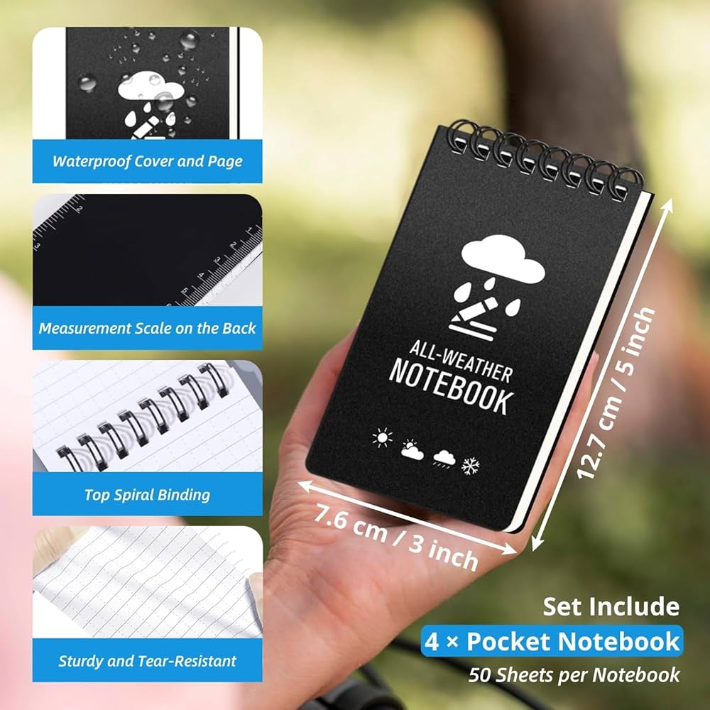 4pcs Waterproof Notebook, Mini Pocket Notepads, 3x5in All Weather