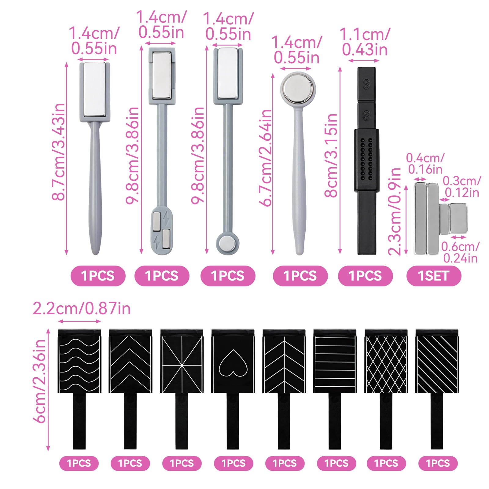 17 pièces Aimant Cat Eyes Ongles Kit, Ensemble D'aimants Œil-De-Chat ,Magnétiques DIY Portable avec Effets Variés, Compatible Vernis Gel pour Créations Salon à Domicile