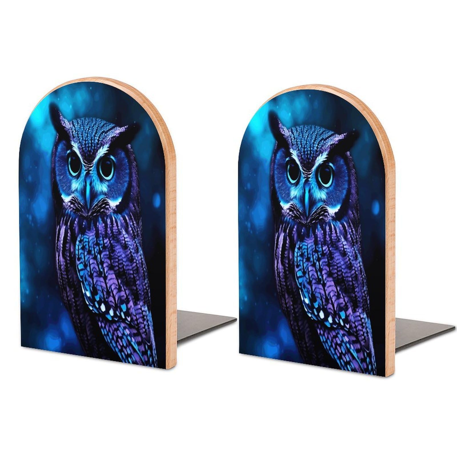 Sujetalibros de búho azul antideslizantes universales soporte de madera para estante