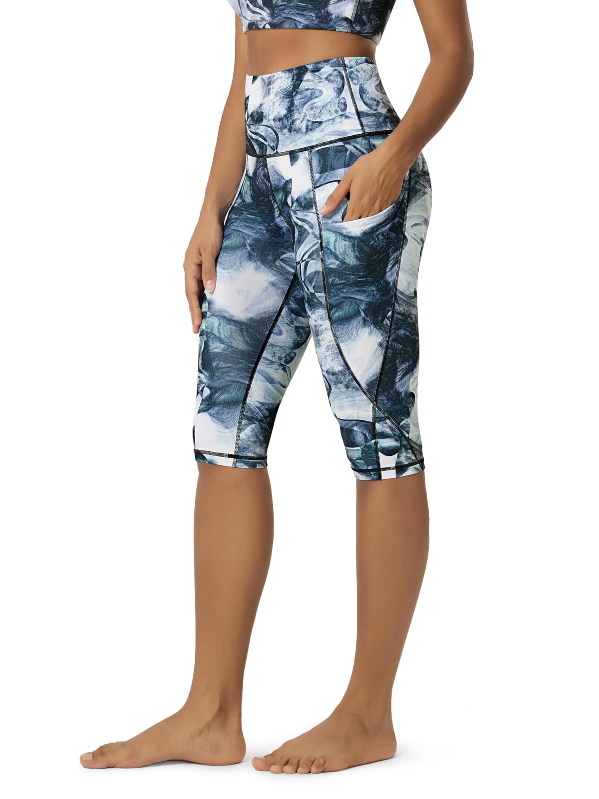 ODODOS Women's High Waisted Yoga Capris with Pockets, Tummy Control Non See Through Workout Athletic Running Capri Leggings
