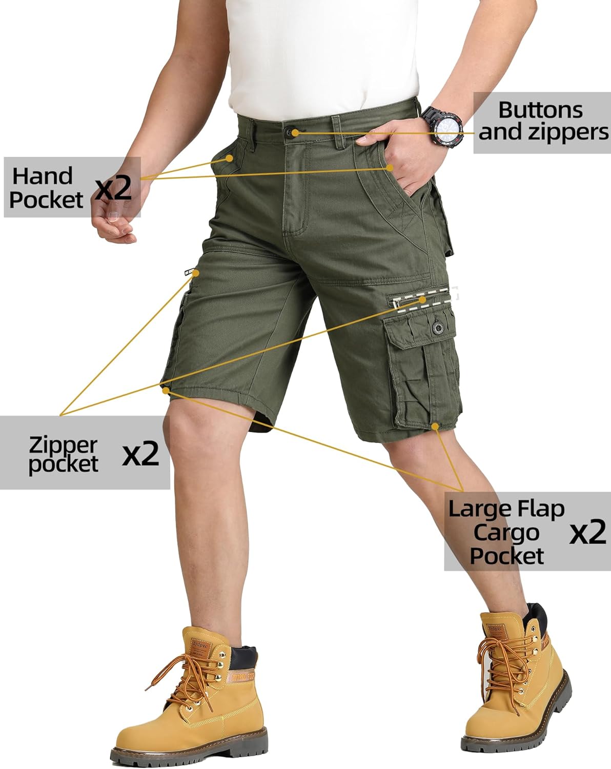Cargo Short for Men Causal Cotton Ripstop Work Outdoor Shorts Relaxed Fit with Zipper Multi Pockets